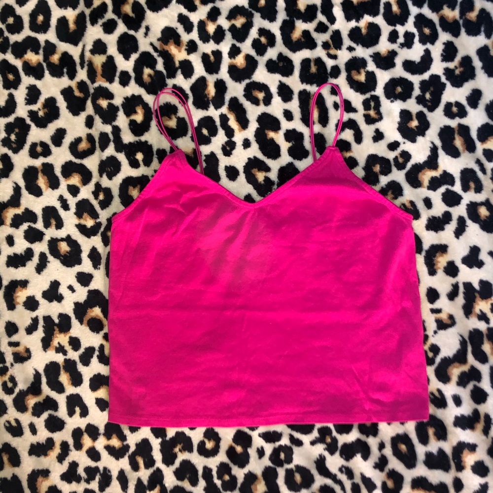 bright pink strap tank top